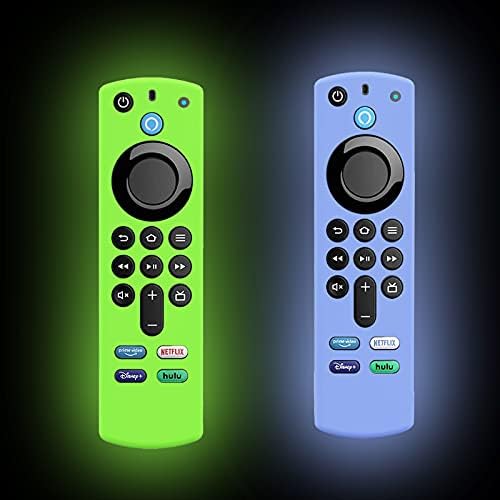 Sjaj Daljinski Pokriti Zamjenu za Alexa FireTVstick (3 Gen) 2021 Glas Daljinski, 2 Piva Silikonske Zaštitne Slučaj Rukav sa Karticu Sjaj u Mračni (Fluorescence Zeleno i Plavo)- LEFXMOPHY