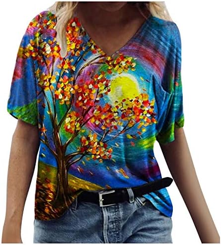 Majice za Žene Grafički Berba Žene Ljeto Najviše Mode Odštampao Kratki Rukav V Vrat Majicu Opušteno Tee